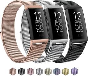 img 4 attached to 📱 3 упаковки металлических браслетов из нержавеющей стали для Fitbit Charge 4 &amp; Charge 3 SE - замена защищенных магнитными замками браслетов для женщин и мужчин - размеры S и L в черном, розовом золоте и серебре