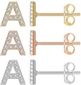 img 4 attached to 🔤 Set of 3 Pairs CZ Alphabet Letter Stud Earrings, Hypoallergenic Gold/Rose Gold/Silver Plated Initial Stud Earrings for Women, Baby Girls, and Teen Girls