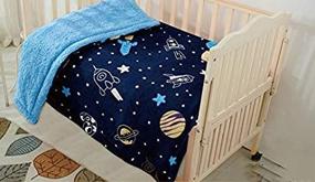 img 3 attached to 🌌 Sapphire Home Kids Baby Toddler Super Soft and Cozy Blanket: Outer Space Rockets Design, Navy Dark Blue Plush Sherpa Backing, 40"x 50" - Perfect for Boys, Kids, and Toddlers