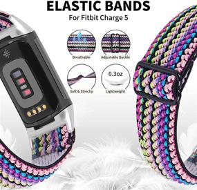 img 3 attached to 🌈 OCEBEEC 2 Пакета регулируемых эластичных ремешков для Fitbit Charge 5 - Стильный растяжимый оплетенный нейлоновый ремешок для замены на запястье, мягкий спортивный браслет для женщин и мужчин (черный и радужный)