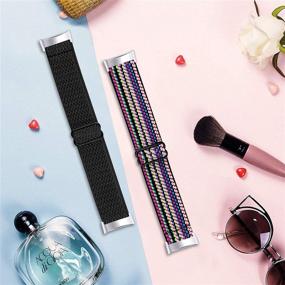 img 1 attached to 🌈 OCEBEEC 2 Пакета регулируемых эластичных ремешков для Fitbit Charge 5 - Стильный растяжимый оплетенный нейлоновый ремешок для замены на запястье, мягкий спортивный браслет для женщин и мужчин (черный и радужный)