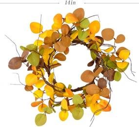 img 3 attached to 14-inch Summer & Autumn Eucalyptus Leaves Bibelot Wreath - Thanksgiving Rustic Wreath for 🍂 Front Door Decoration - Rustic Farmhouse Decor - Home Wall Hanging Decor - Indoor/Outdoor Use (14in)