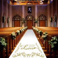 🏞️ outdoor white wedding aisle runner 3 x 100 ft with golden imprint - elegant ceremony decorations for weddings - includes pull cord logo