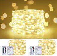 🔮 2 packs 32ft fairy lights battery operated, 100leds christmas string lights with remote control timer - twinkle string lights 8 modes, silver wire firefly lights for indoor garden party decor in warm white логотип