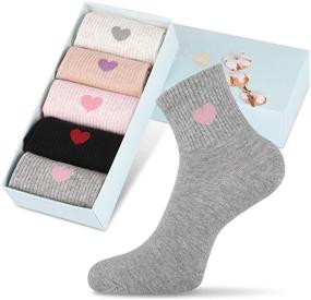img 4 attached to Corlap 5 Pairs Women's Cozy Cute Embroidery Patterned Fun Socks Novelty Heart Socks + Gift Box - Perfect for Women's Gifts