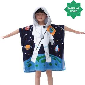 img 1 attached to 🚀 SearchI Kids Hooded Bath Towel for Boys Girls Toddlers Children Age 2-6 | Soft Cotton Poncho Towel for Bath Shower Pool | Absorbent Astronaut Cartoon Design | 23Wx24L Inches