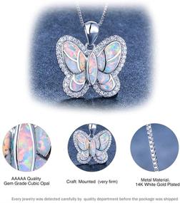 img 1 attached to 💎 14K White Gold Butterfly Pendant Necklace with Opal and CZ Diamonds, Bamos Butterfly Necklaces for Women and Girls - Perfect Mothers Day Necklace Gift