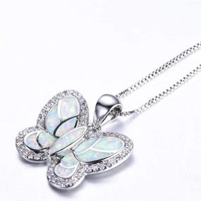 img 3 attached to 💎 14K White Gold Butterfly Pendant Necklace with Opal and CZ Diamonds, Bamos Butterfly Necklaces for Women and Girls - Perfect Mothers Day Necklace Gift