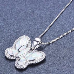 img 2 attached to 💎 14K White Gold Butterfly Pendant Necklace with Opal and CZ Diamonds, Bamos Butterfly Necklaces for Women and Girls - Perfect Mothers Day Necklace Gift