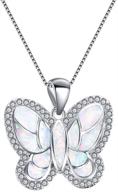 💎 14k white gold butterfly pendant necklace with opal and cz diamonds, bamos butterfly necklaces for women and girls - perfect mothers day necklace gift logo