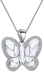 img 4 attached to 💎 14K White Gold Butterfly Pendant Necklace with Opal and CZ Diamonds, Bamos Butterfly Necklaces for Women and Girls - Perfect Mothers Day Necklace Gift