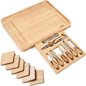 img 4 attached to Premium Bamboo Cheese Board Set - Large Charcuterie Board Platter with Knife Set - Ideal Housewarming Gifts for Women, Birthday, or New Home