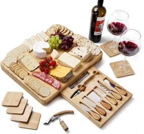 img 3 attached to Premium Bamboo Cheese Board Set - Large Charcuterie Board Platter with Knife Set - Ideal Housewarming Gifts for Women, Birthday, or New Home