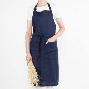 img 4 attached to 👨 ATLINIA 100% Linen Adjustable Apron: Stylish Navy Blue Bib Apron with Pockets for Men and Women