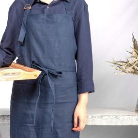 img 2 attached to 👨 ATLINIA 100% Linen Adjustable Apron: Stylish Navy Blue Bib Apron with Pockets for Men and Women