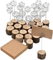 🍂 wowoss 20 piece set of rustic wood place card holders with swirl wire, 6 inch wooden base table number photo memo picture note clip holders and 50 pack of kraft place cards bulk for wedding table name number sign logo
