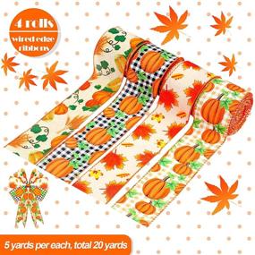 img 1 attached to Autumn Pumpkin Wired Ribbon: 4 Rolls, 20 Yards, Fall Theme Plaid Leaves Check Fabric, Ideal for Wreaths & DIY Crafting, Halloween & Thanksgiving Decor, 4 Styles