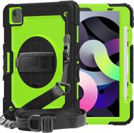 📱 herize ipad air 4th generation case 10.9 inch green - shockproof rugged silicon case with screen protector, pencil holder, rotating kickstand & shoulder belt logo