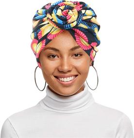 img 1 attached to 🧣 African Pattern Headwrap Pre-Tied Turbans for Women - LUKACY Beanie Cap Headwrap Hat