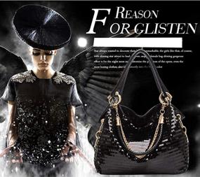 img 2 attached to 👜 Женские сумки Yan Show из лакированной кожи с цепочкой: стильные большие сумки на плечо для дам с пайетками