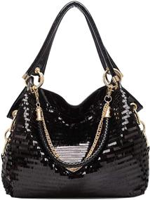 img 4 attached to 👜 Женские сумки Yan Show из лакированной кожи с цепочкой: стильные большие сумки на плечо для дам с пайетками