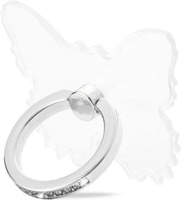 img 4 attached to 🦋 Усовершенствованная подставка для телефона Ring Holder: прозрачный кольцевой держатель телефона с подставкой для пальца и вращением на 360° – Бабочка-Серебро