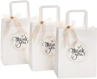 50-pack ospecks wedding gift bags - medium size 8 x 4.75 x 10 inch thank you paper bags, premium white kraft paper bags with handle for weddings, receptions, business, parties, craft fairs, and events logo