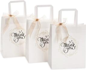 img 4 attached to 50-Pack OSpecks Wedding Gift Bags - Medium Size 8 x 4.75 x 10 inch Thank You Paper Bags, Premium White Kraft Paper Bags with Handle for Weddings, Receptions, Business, Parties, Craft Fairs, and Events