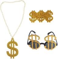 glamorous 3pcs golden dollar sign money pendant necklace glasses ring set for men - ideal pimp gangster rapper fancy costume prop логотип