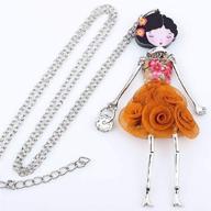 🧡 fabric dress pendant french doll necklace with enamel - various designs (orange dress) logo