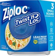 🥡 ziploc twist and loc, food storage containers for travel and organization, small round, dishwasher safe, pack of 3 logo