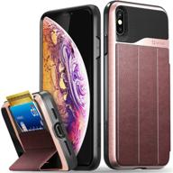 📱 vena vcommute iphone xs max wallet case - military grade protection, flip leather cover with card slot holder and kickstand - rose gold logo