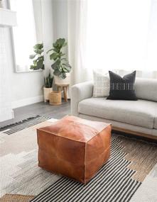 img 2 attached to 🛋️ D.Art Group - Authentic Goatskin Leather - Bohemian Living Room Decor - Hassock & Ottoman Footstool - Square & Large Ottoman Pouf - Unstuffed - (Brown)