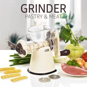 img 3 attached to 🌭 LURCH Germany Manual Meat Grinder and Cookie Maker with Stainless Steel Blades - Easy to Clean, Hand Crank Mincer for Meat, Sausage, Garlic, Cookies, and Churros - Aubergine/Cream White