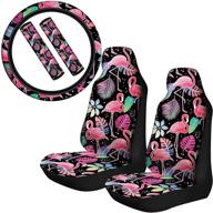 🦩 complete flamingo car accessories set: flamingo car seat covers, seat belt shoulder pads, and steering wheel cover - ideal for cars, auto decoration supplies logo