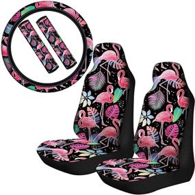 img 4 attached to 🦩 Complete Flamingo Car Accessories Set: Flamingo Car Seat Covers, Seat Belt Shoulder Pads, and Steering Wheel Cover - Ideal for Cars, Auto Decoration Supplies