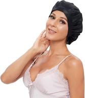 silky black mulberry silk sleep cap - adjustable hair bonnet for women, girls, and men - perfect for curly hair styling logo