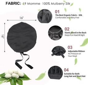 img 3 attached to Silky Black Mulberry Silk Sleep Cap - Adjustable Hair Bonnet for Women, Girls, and Men - Perfect for Curly Hair Styling