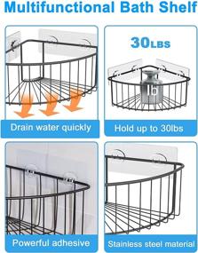 img 2 attached to 🛁 JARLINK 2 Pack Corner Shower Caddy with Deep Basket Shelf - No Drilling SUS304 Stainless Steel Wall Mounted Bathroom Shelf with 8 Adhesives - Storage Solution for Toilet, Dorm, and Kitchen (Brown)