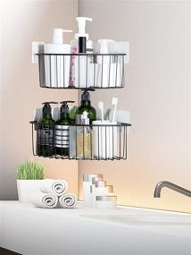 img 1 attached to 🛁 JARLINK 2 Pack Corner Shower Caddy with Deep Basket Shelf - No Drilling SUS304 Stainless Steel Wall Mounted Bathroom Shelf with 8 Adhesives - Storage Solution for Toilet, Dorm, and Kitchen (Brown)