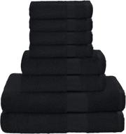 elvana home 8 piece towel set 100% ring spun cotton, 2 black bath towels 27x54, 2 hand towels 16x28 and 4 washcloths 13x13 - ultra soft highly absorbent machine washable hotel spa quality logo
