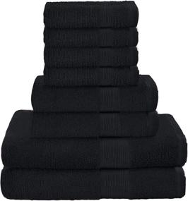 img 4 attached to Elvana Home 8 Piece Towel Set 100% Ring Spun Cotton, 2 Black Bath Towels 27x54, 2 Hand Towels 16x28 and 4 Washcloths 13x13 - Ultra Soft Highly Absorbent Machine Washable Hotel Spa Quality