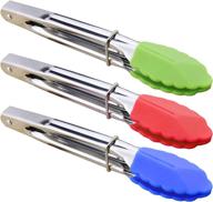 🍴 hinmay set of 3 mini tongs with silicone tips 7-inch serving tongs - green, red, blue - improve seo logo