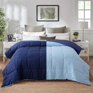 🔷 premium evolive full/queen all season reversible microfiber down alternative comforter - pre washed, soft & box stitched (navy blue/light blue) logo