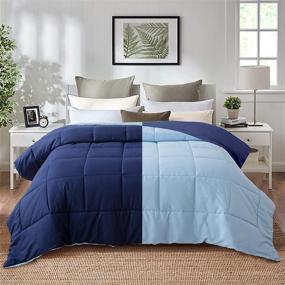 img 4 attached to 🔷 Premium Evolive Full/Queen All Season Reversible Microfiber Down Alternative Comforter - Pre Washed, Soft & Box Stitched (Navy Blue/Light Blue)