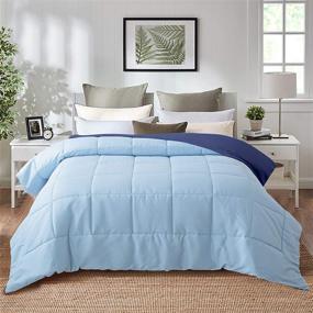 img 1 attached to 🔷 Premium Evolive Full/Queen All Season Reversible Microfiber Down Alternative Comforter - Pre Washed, Soft & Box Stitched (Navy Blue/Light Blue)