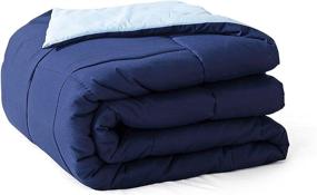 img 3 attached to 🔷 Premium Evolive Full/Queen All Season Reversible Microfiber Down Alternative Comforter - Pre Washed, Soft & Box Stitched (Navy Blue/Light Blue)