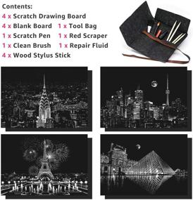 img 1 attached to 🎨 Vibrant Rainbow Scratch Paper: Art Craft Night View Scratchboard for Adults and Kids - Creative Gift Set (16” x 11.2”) - 4 Pack with 8 Tools, Including Paris, Louvre, New York, and Canada Designs