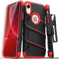 zizo bolt series for iphone xr case with screen protector kickstand holster lanyard - black &amp logo