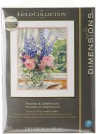 🌺 dimensions floral counted cross stitch kit - peonies and delphiniums, 18 count white aida, 12" x 15 logo